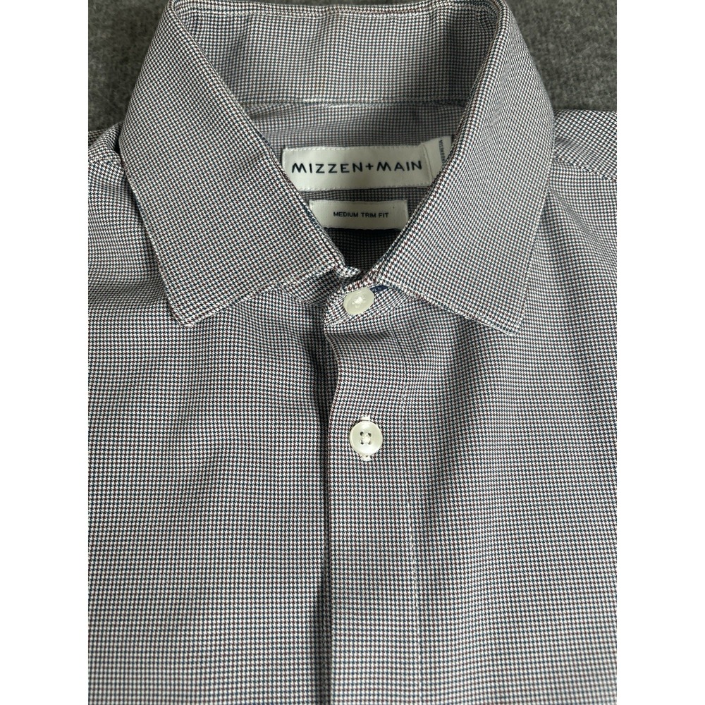 Mizzen Main Performance Shirt Mens M Gray Multicolor Checks Trim Fit‎ Medium LS - Picture 4 of 8